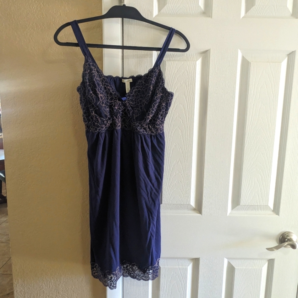 Soma Women's Cool Nights Soft Support Chemise, Size L, Navy/Tan